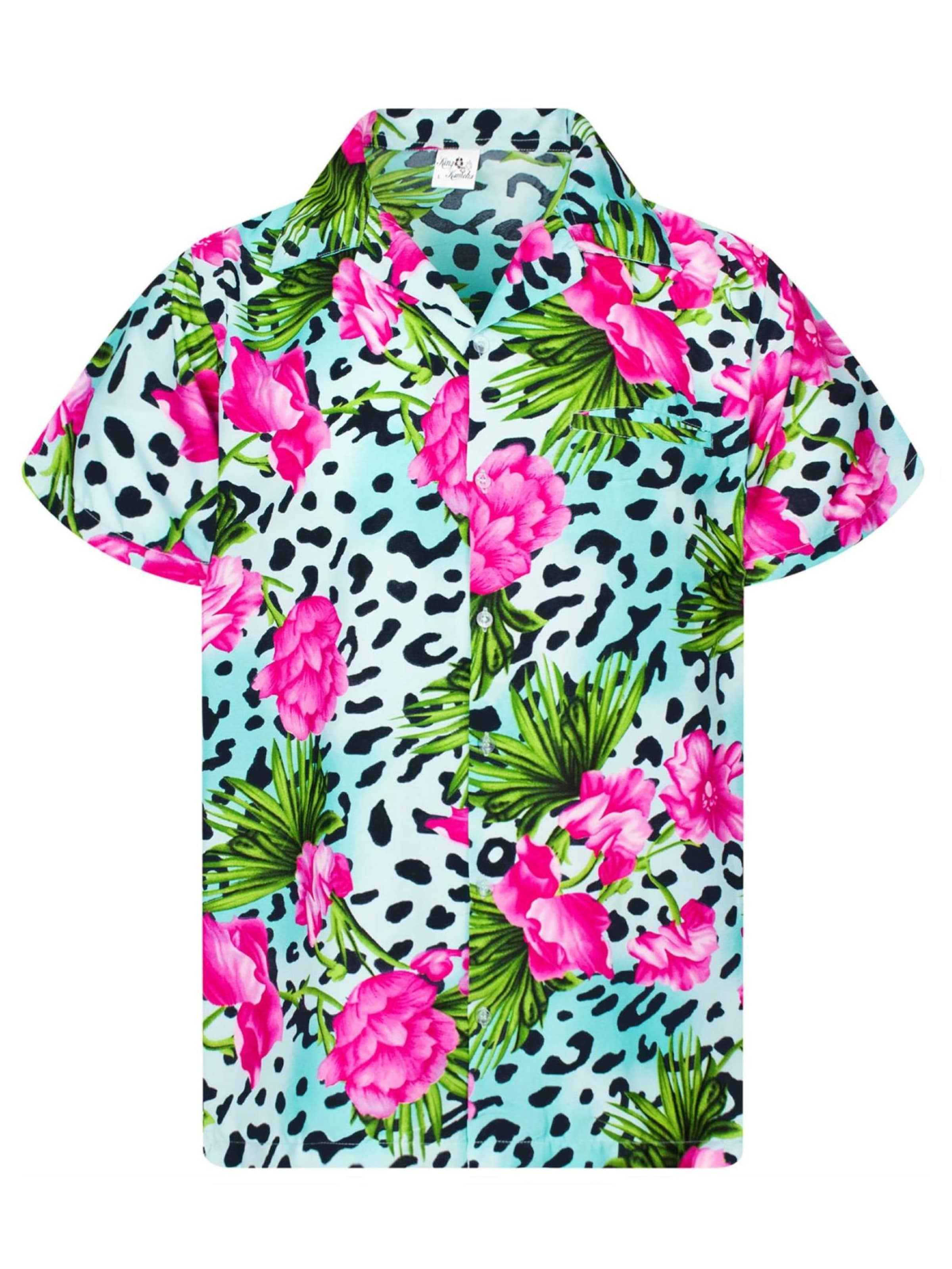 King Kameha Shirt 'Leopard Flowers'‌‌‌‌‌‌ in Blau: Vorderseite