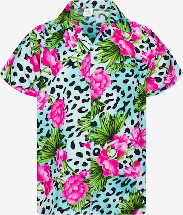 King Kameha Shirt 'Leopard Flowers' in Blau: Vorderseite