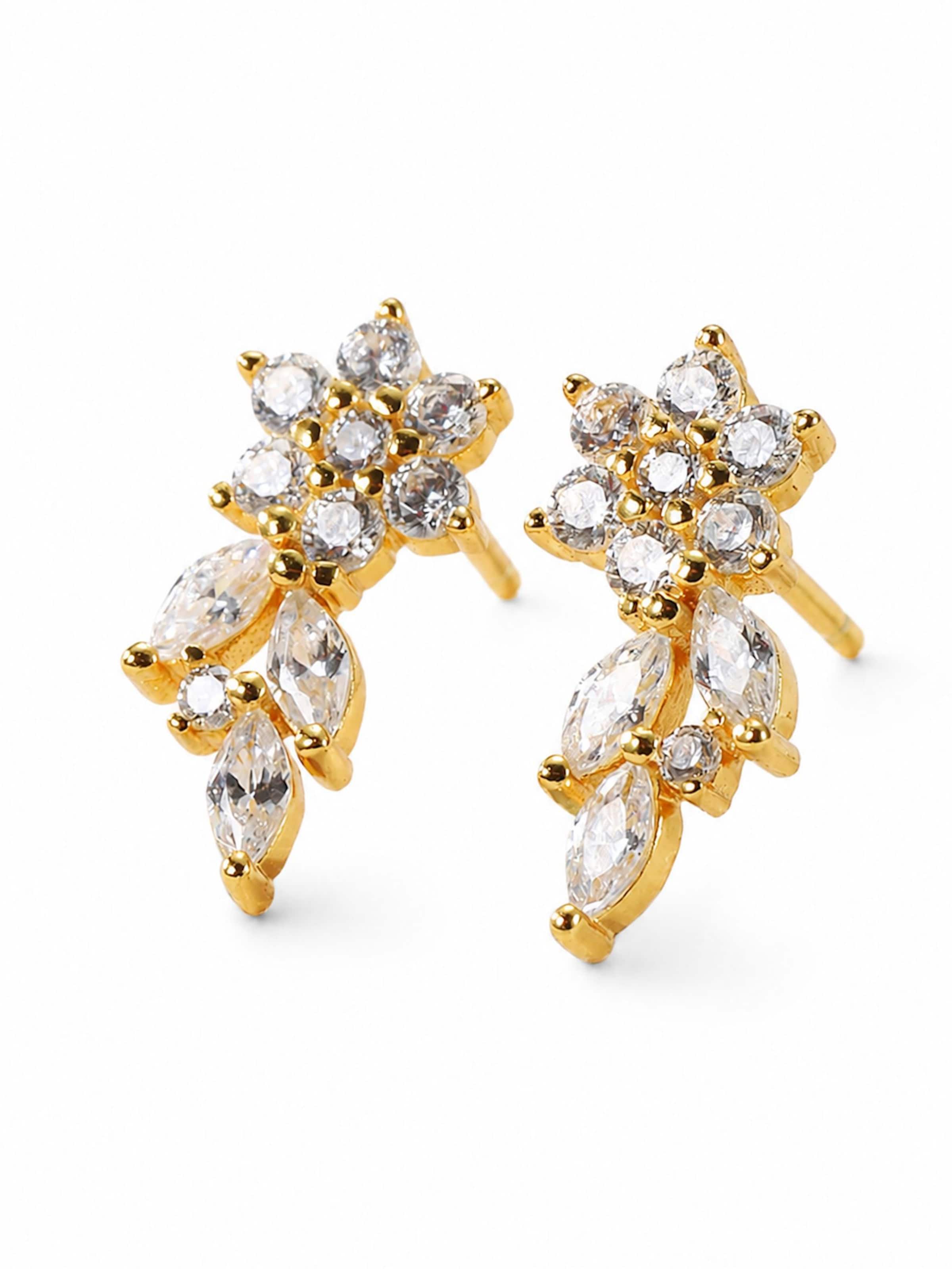 Hey Happiness - Pendientes 'Petal Drape Climber' en oro: frente