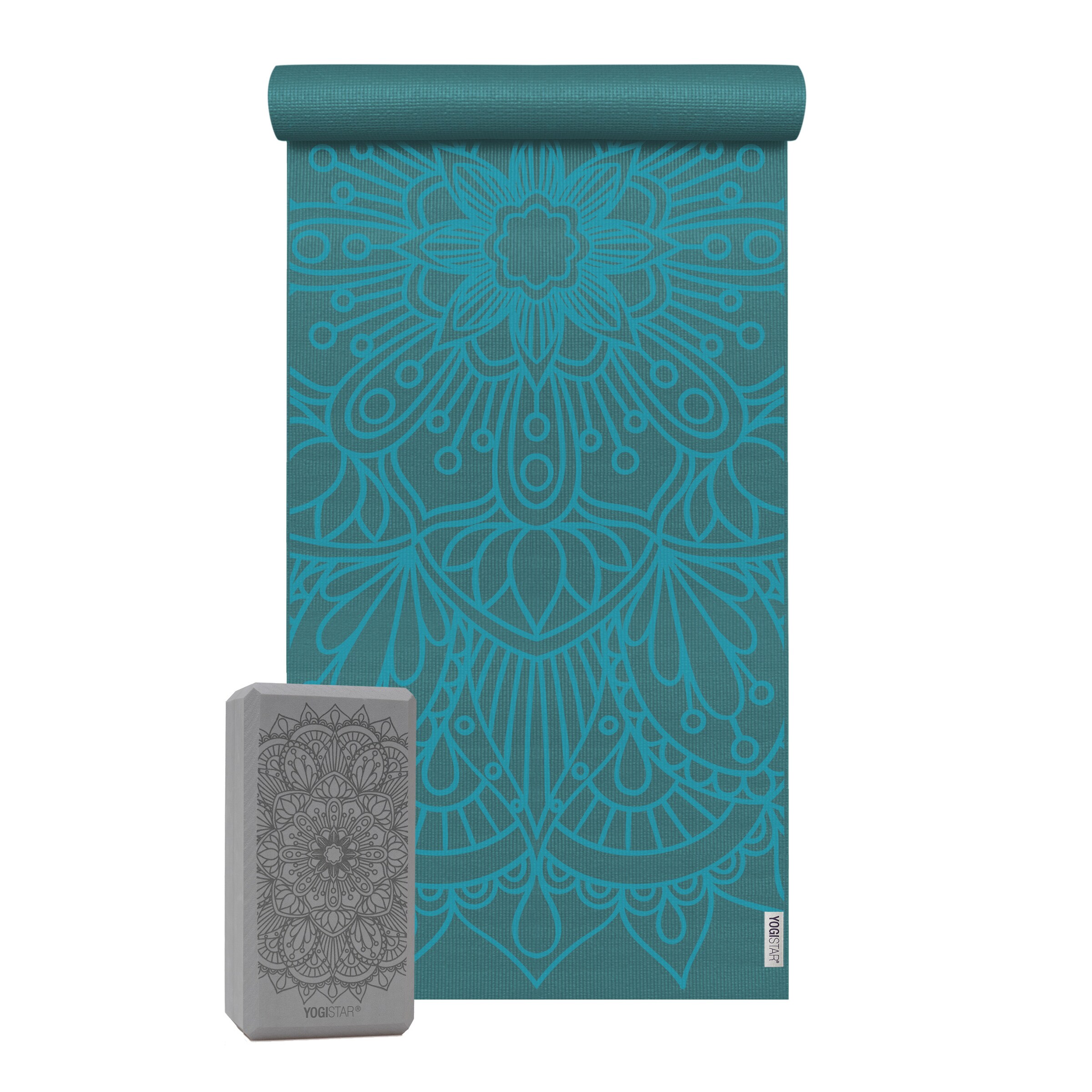 YOGISTAR.COM Yogamatte + 1 Yogablock 'Lotus Mandala' in Grün: Vorderseite