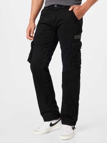 ALPHA INDUSTRIES - Regular Calças cargo 'Jet' em preto: frente