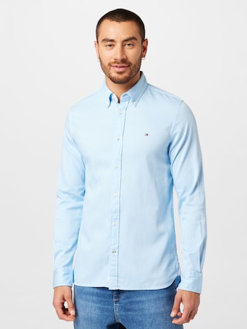 Coupe slim Chemise 'Dobby' TOMMY HILFIGER en bleu : devant