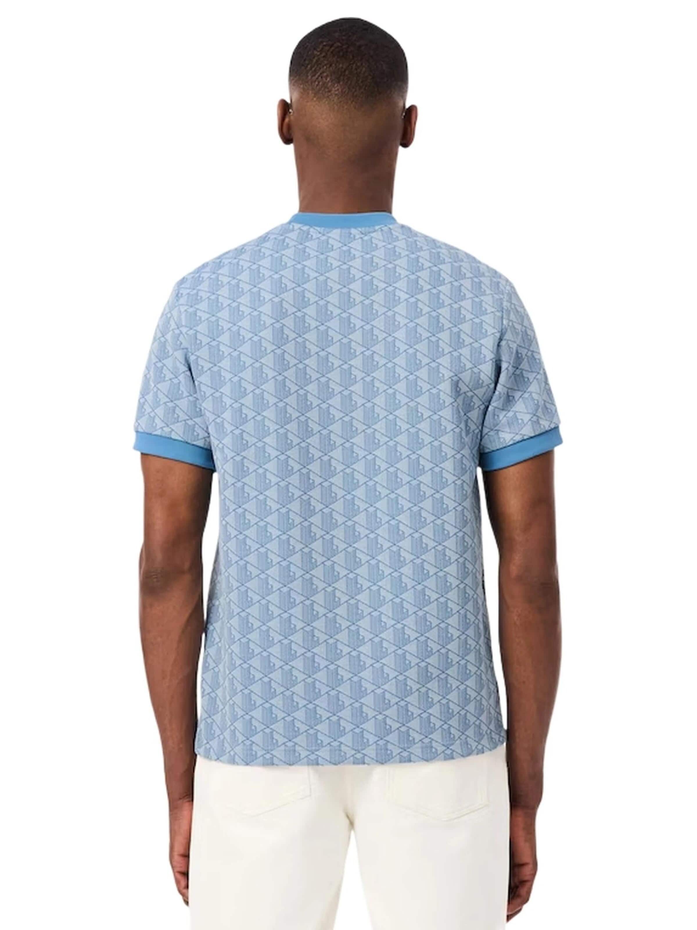 LACOSTE Tričko 'Camiseta lacoste celeste jaquard monogram tee' – modrá