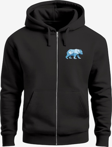Neverless Sweatjacke 'Bär Polygon Blau' in Schwarz: Vorderseite