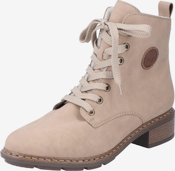 Rieker Lace-Up Ankle Boots in Beige: front