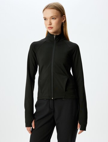 Koton Zip-Up Hoodie in Black: front