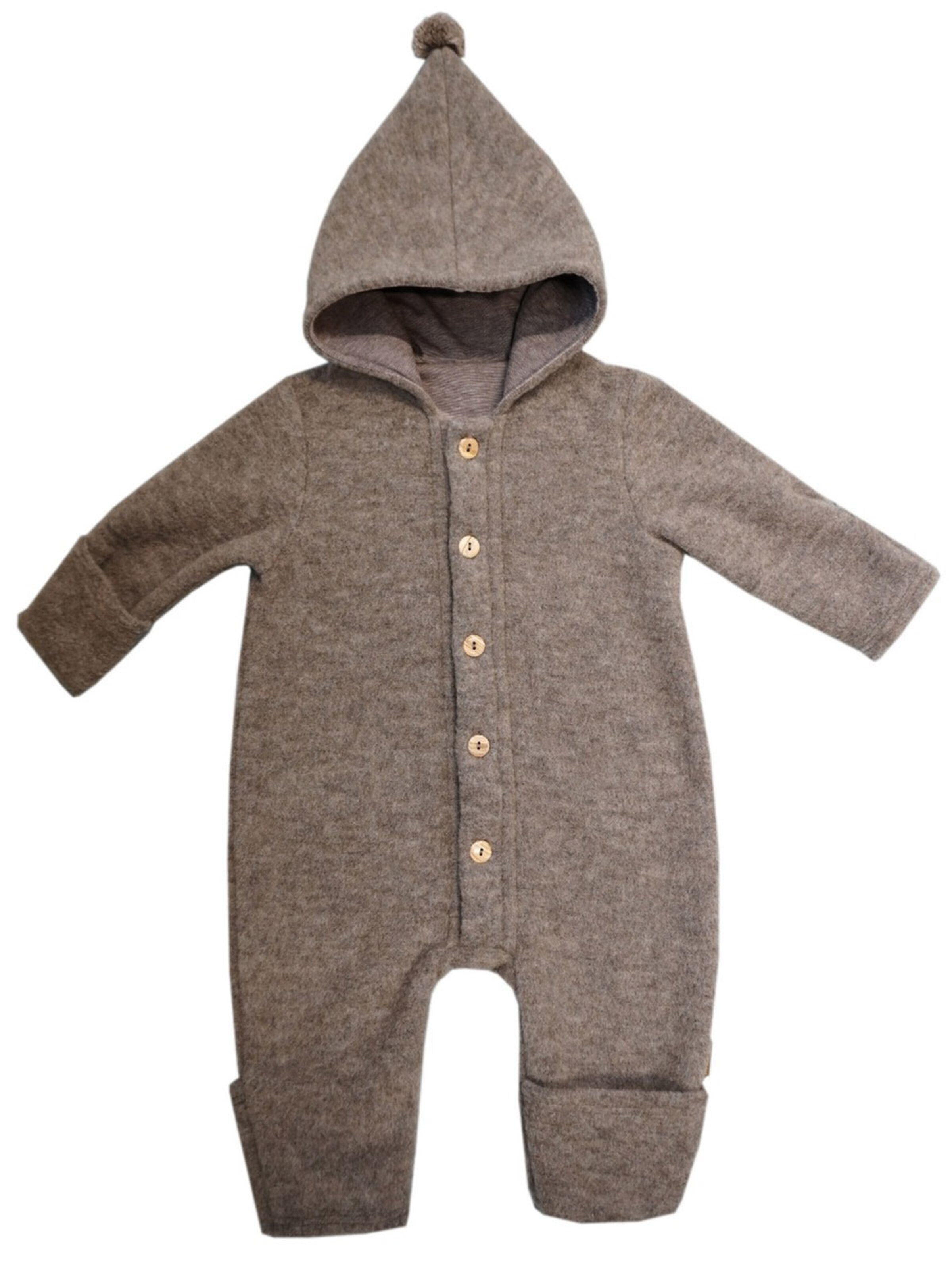 MAXIMO Dungarees 'GOTS BABY-Overall, Wollfleece Jerseyfutter, Knöpfe, Pompon' in Brown: front