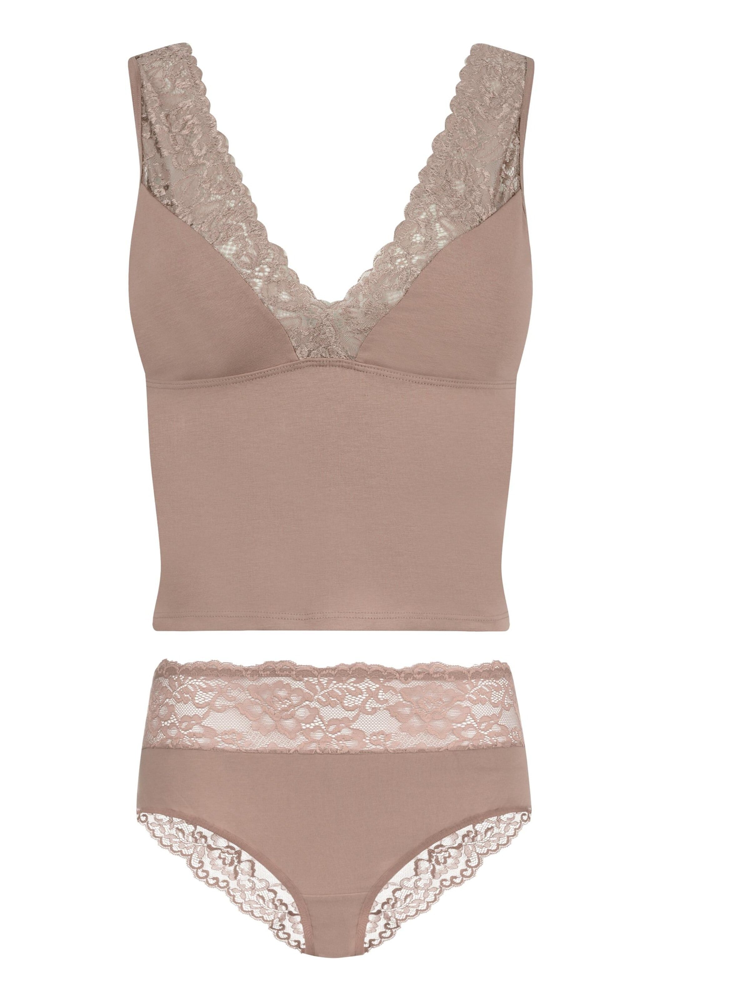 Evoni Underwear sets 'mit Spitze' in Brown: front