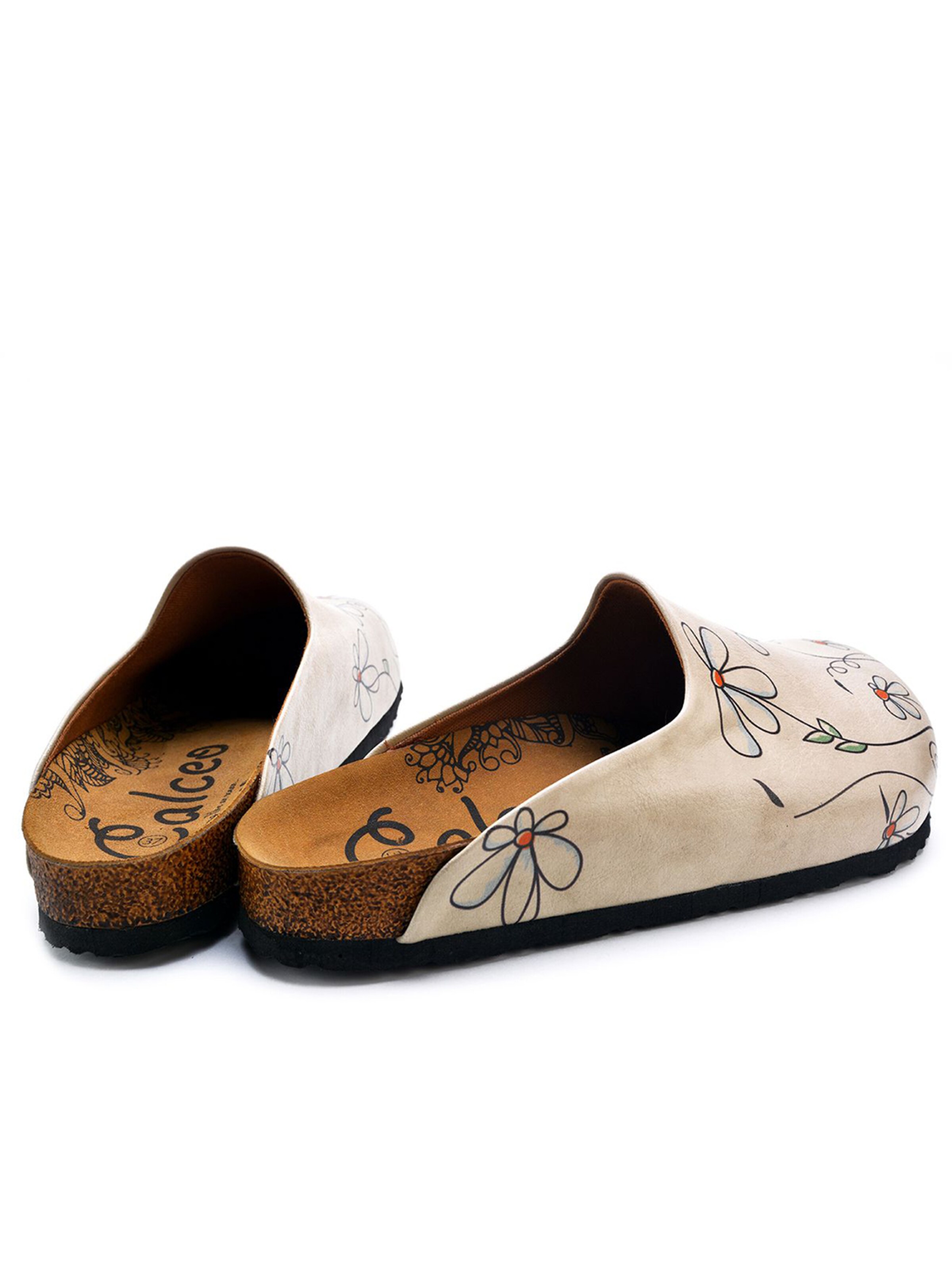 Goby Træsko 'Women shoes Goby-Calceo mules with daisies CAL1410' i hvid
