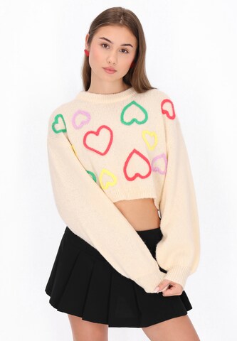 MYMO Υπερμέγεθες πουλόβερ σε λευκό: μπροστά