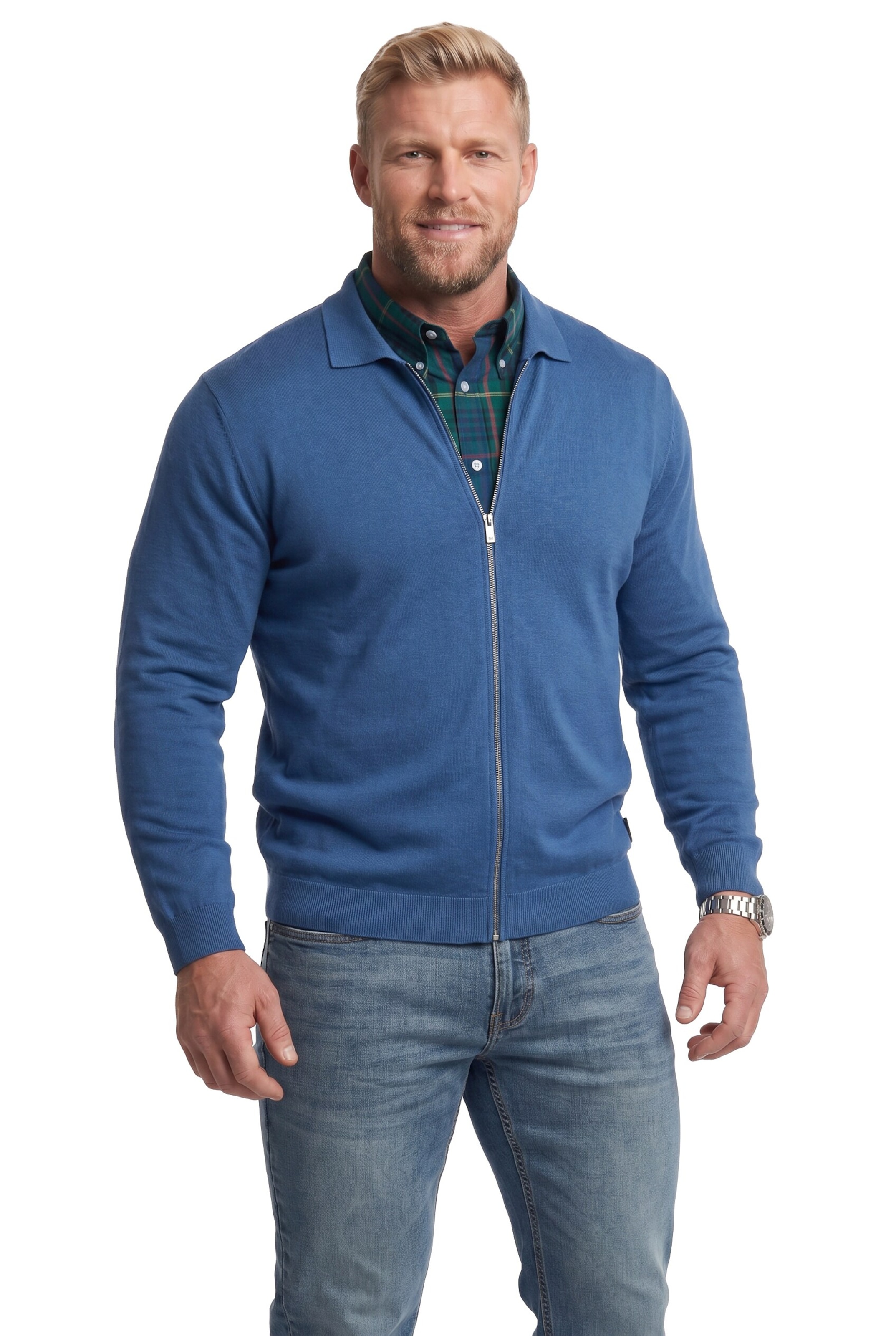 Men Plus Strickjacke in Blau: Vorderseite