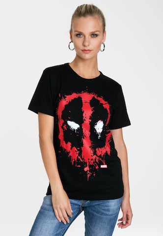 LOGOSHIRT T-Shirt 'Marvel Deadpool Face' in Schwarz: predná strana