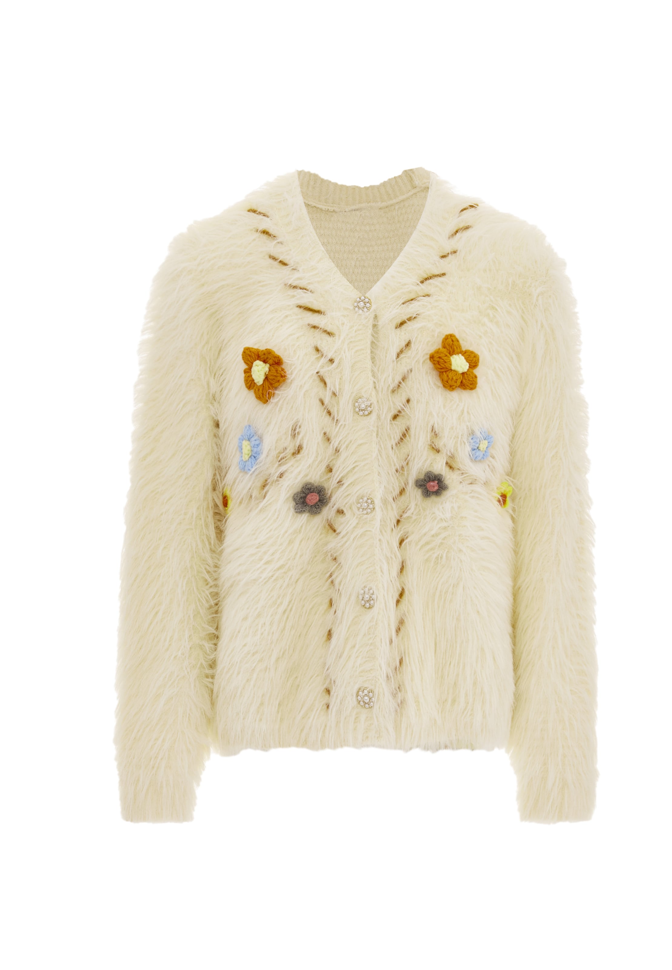 Geacă tricotată de la IZIA pe bej: față