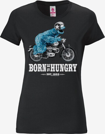 LOGOSHIRT Shirt 'Sesamstraße - Krümelmonster Motorrad' in Black: front