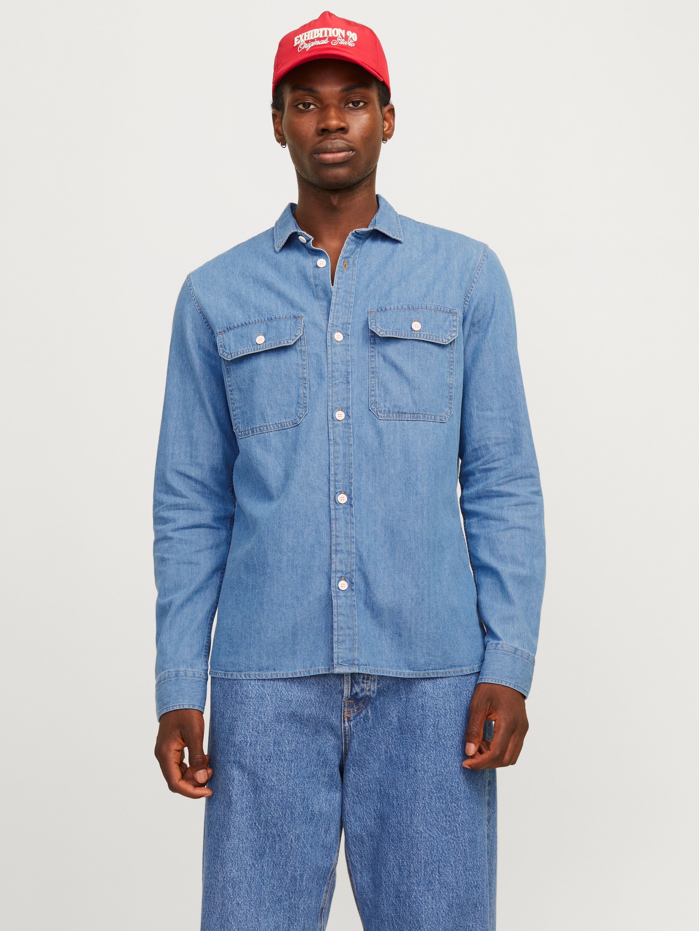 JACK & JONES Regular fit Button Up Shirt 'JJETravis' in Blue Denim