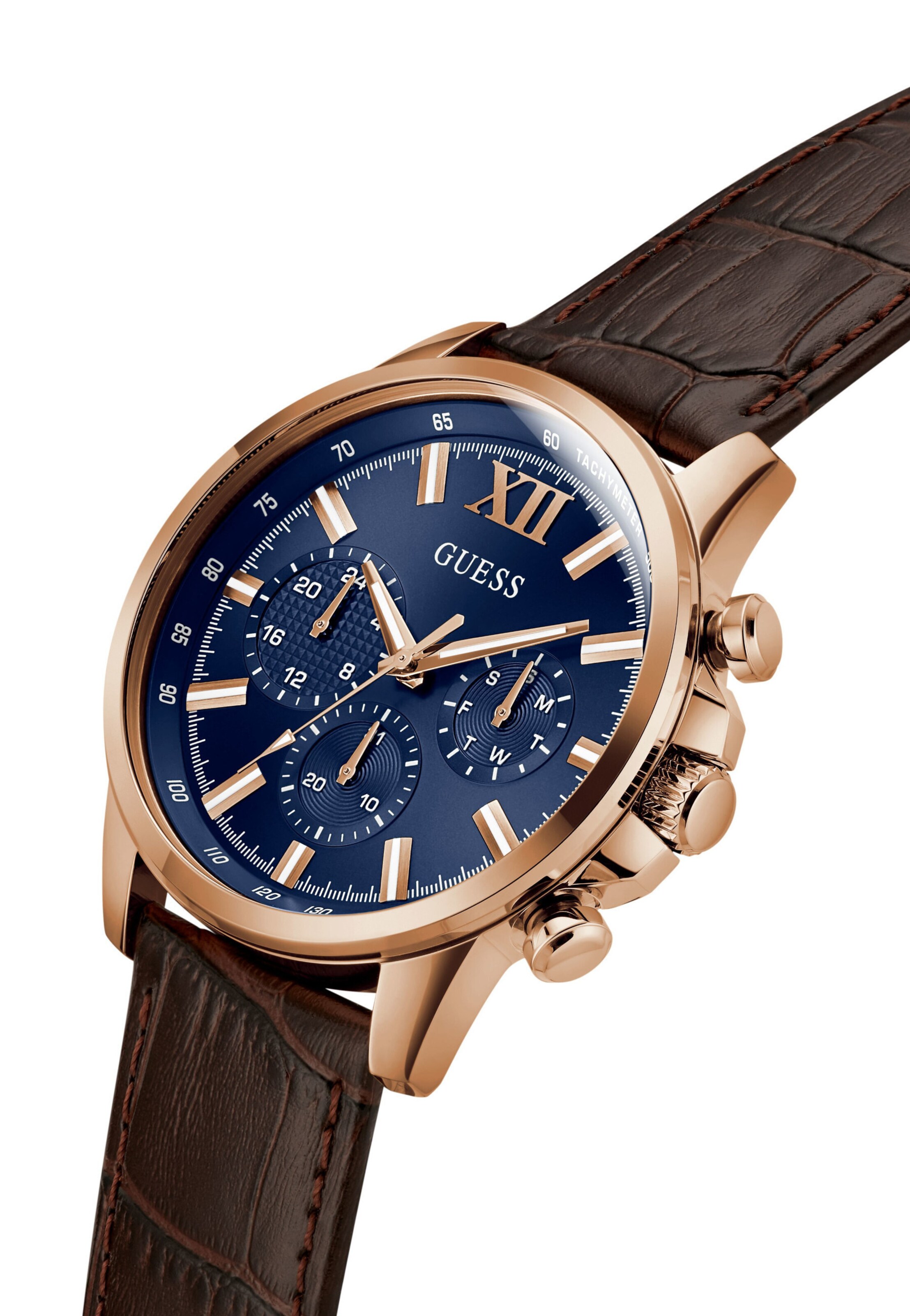 GUESS Analoog horloge 'WALKER' in Bruin