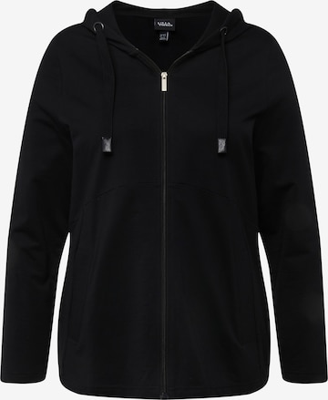 Ulla Popken Zip-Up Hoodie in Black: front