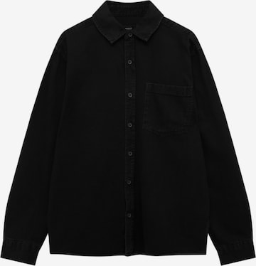 Pull&Bear Comfort fit Button Up Shirt in Black: front