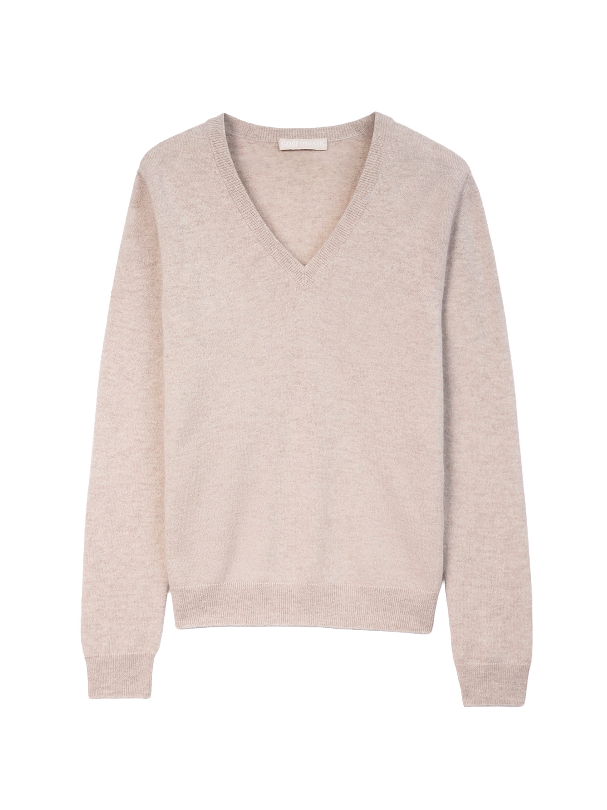 GOBI Cashmere Trui 'Women's Essential Cashmere V-Neck Sweater' in Wit: voorkant