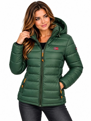 GEOGRAPHICAL NORWAY Winterjacke 'Damen Herbst Winter Jacke Steppjacke Outdoor Übergangs leicht Kapuze' in Grün: Vorderseite