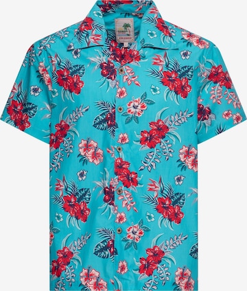 King Kerosin Regular Fit Hemd 'Hibiscus' in Blau: Vorderseite