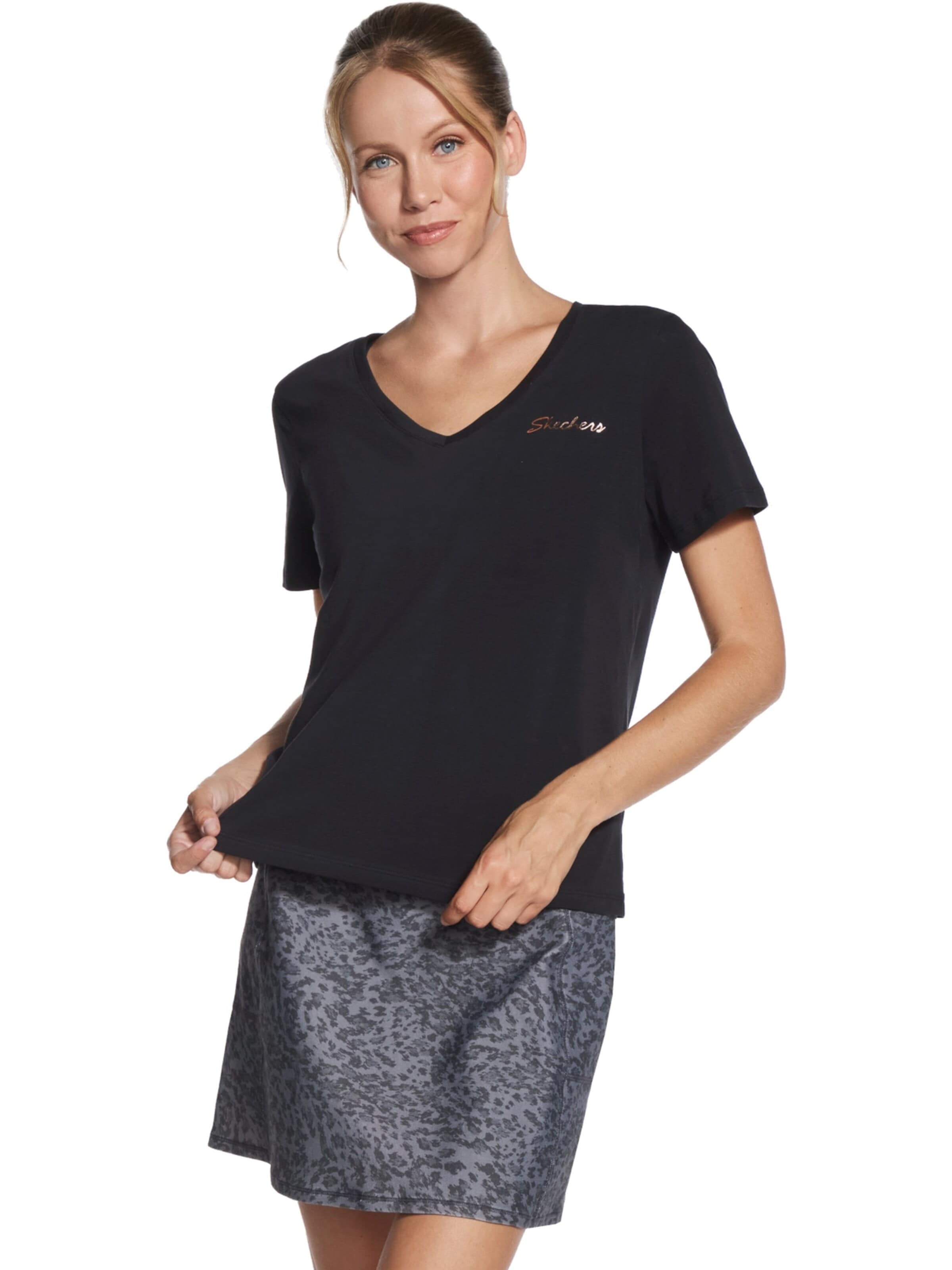SKECHERS Shirt 'Skechers Signature V-Neck Tee' in Black: front