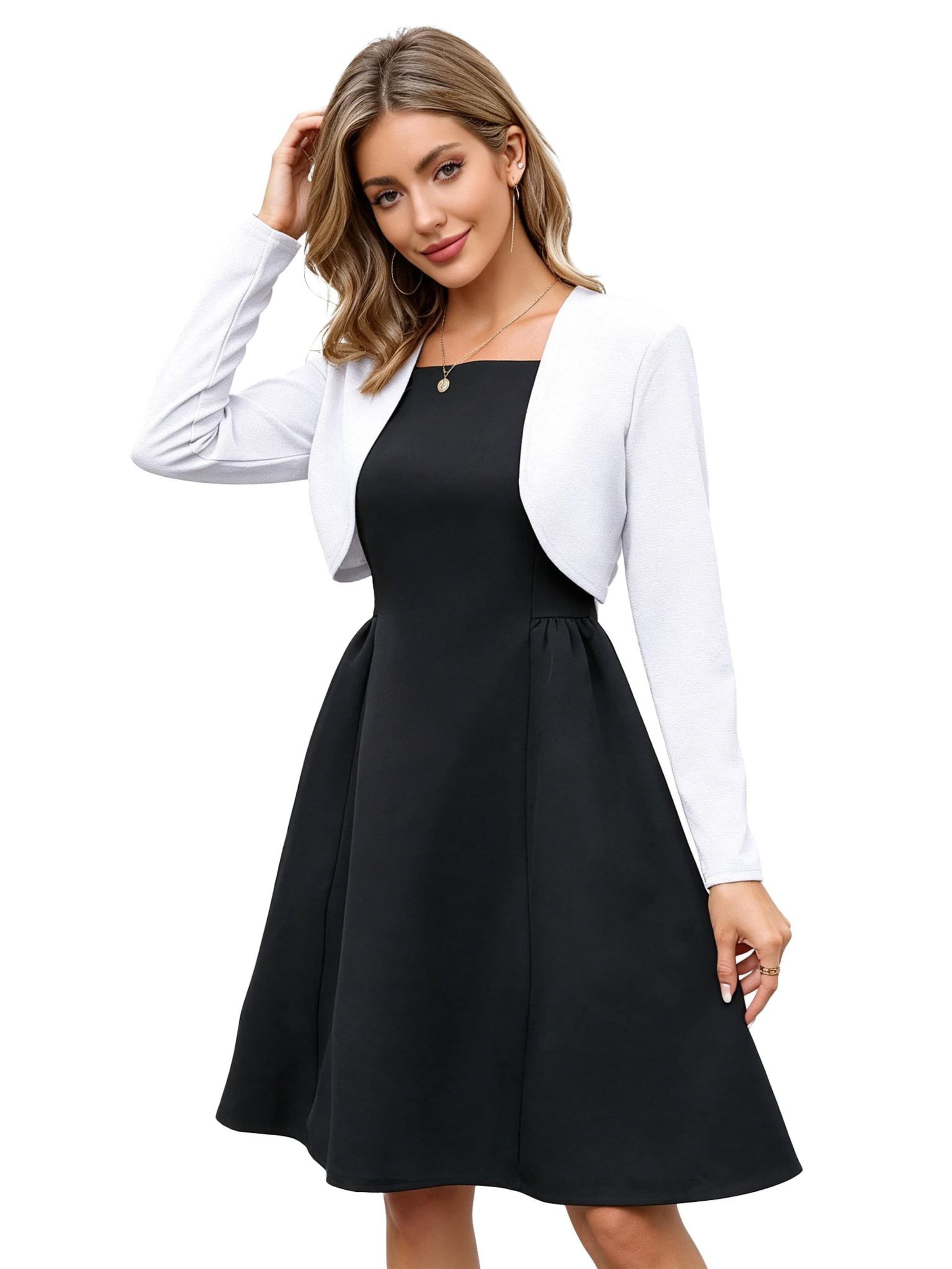 KoJooin Blazer 'Paillettenbesetzte Damenjacke,Abend-Bolero,langärmelig,vorne offen,geschnitten,für formelle Kleider' in White