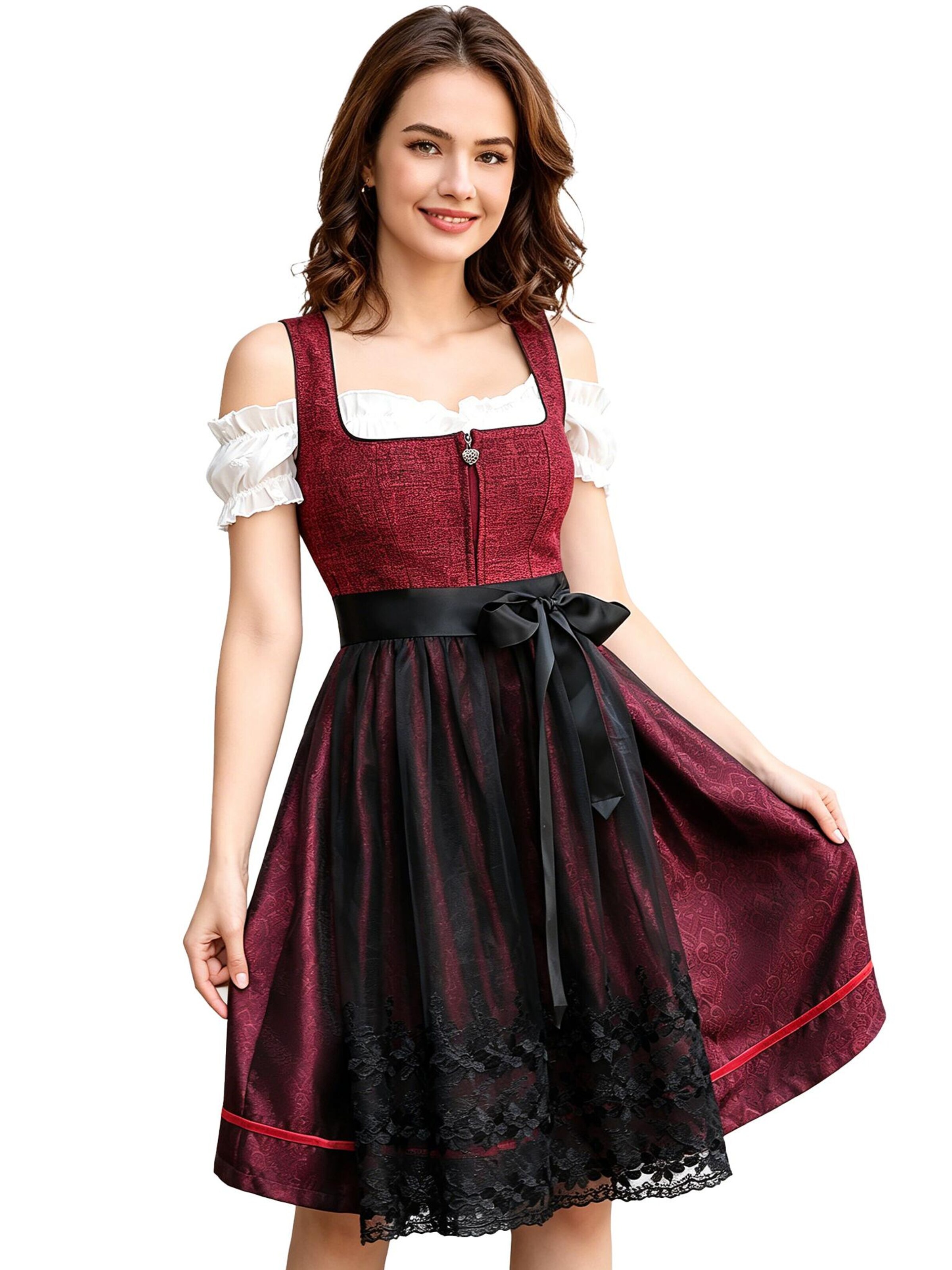 KoJooin Dirndl 'Damen Dirndl Zweiteiler für Bierfest & Karneval bayerische Festmode für Oktoberfest & Volksfeste' w kolorze czerwony