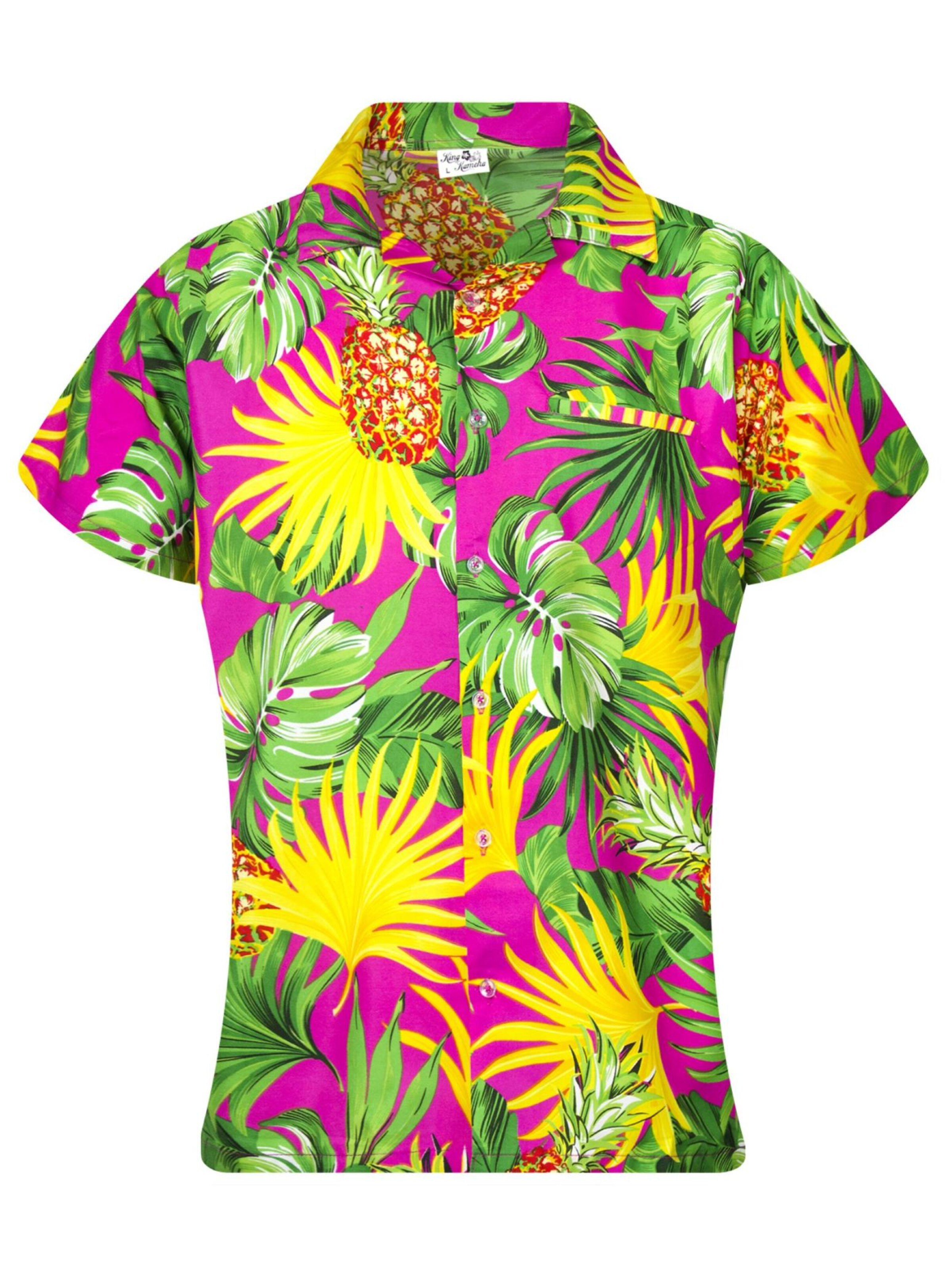King Kameha Blouse 'Pineapple Leaves' in Pink: front