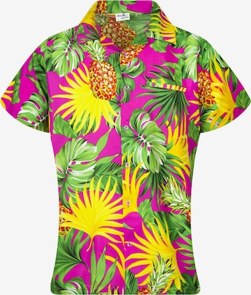 King Kameha Blouse 'Pineapple Leaves' in Pink: front
