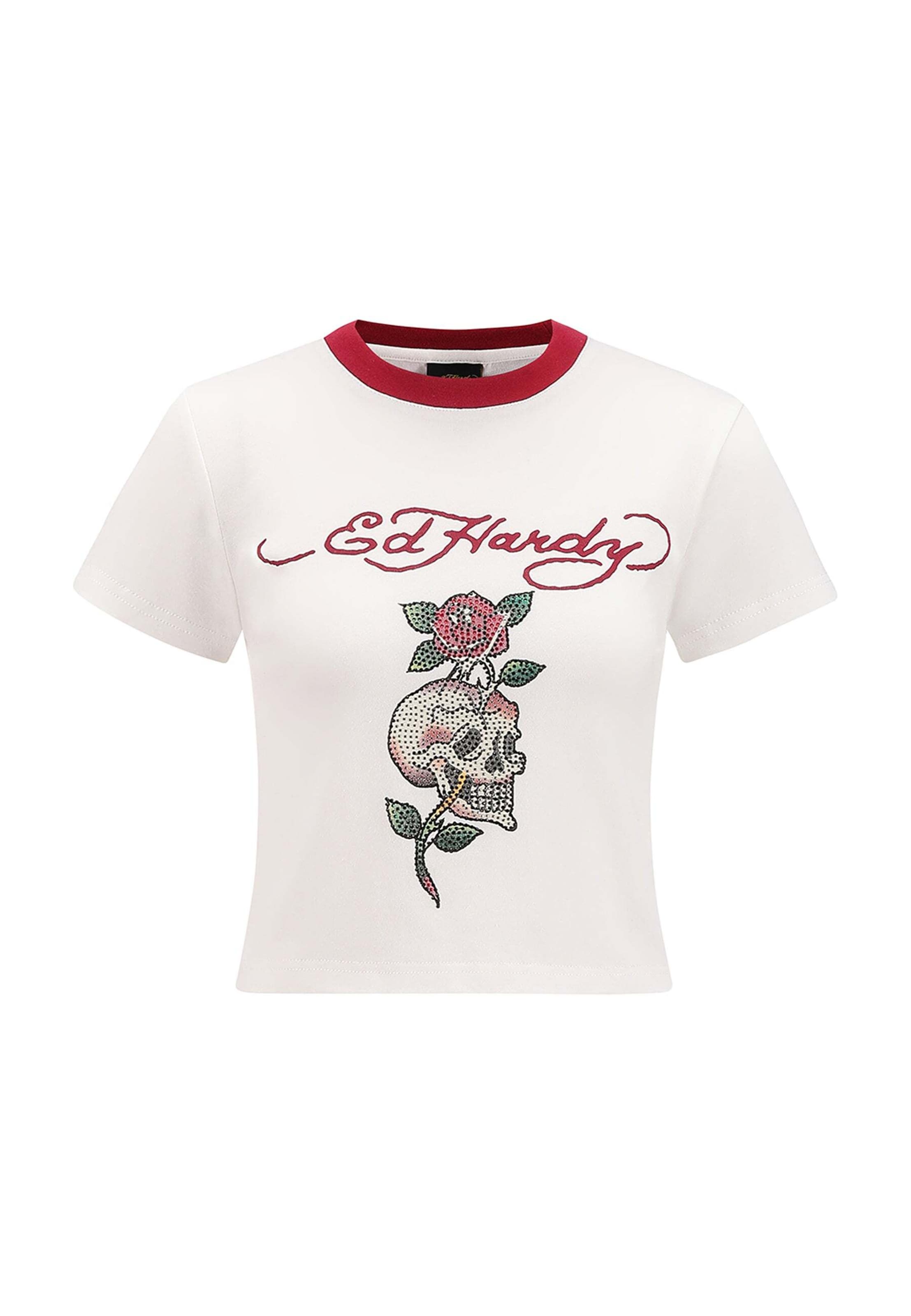 Ed Hardy Tričko 'Totenkopf Rose' – bílá: přední strana