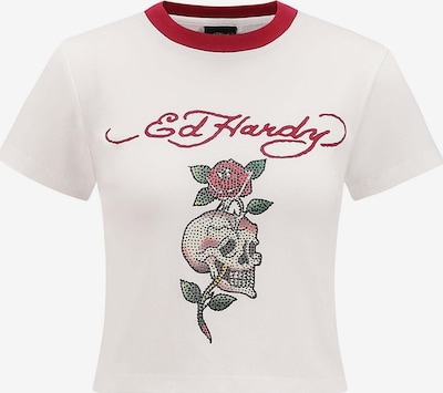 XS dydžio Marškinėliai 'Totenkopf Rose' iš Ed Hardy, spalva – žalia / raudona / balta, Prekių apžvalga