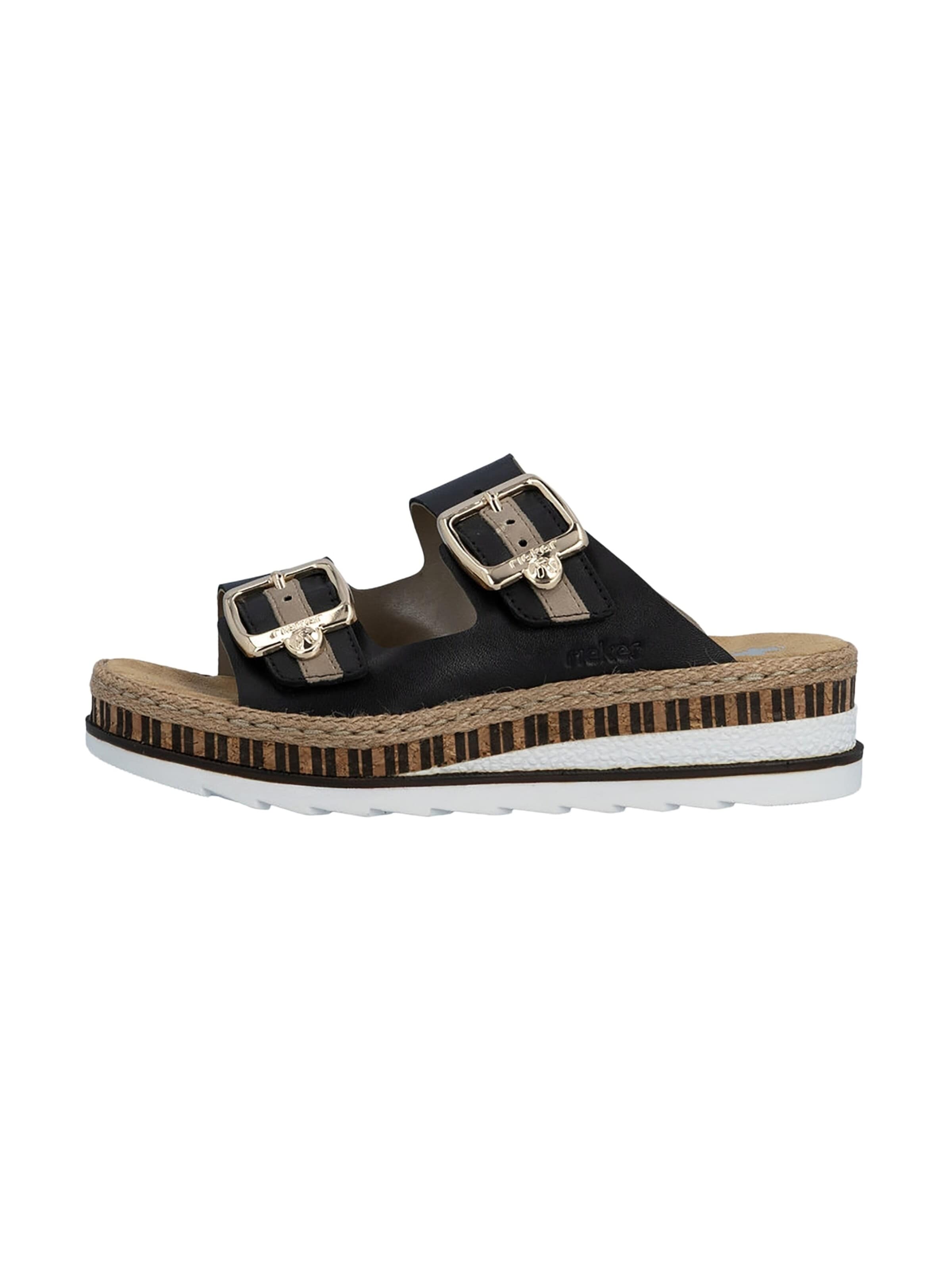 Zoccoletto 'Leder-Sandalen mit Keilabsatz „Montreux“' di Rieker in nero