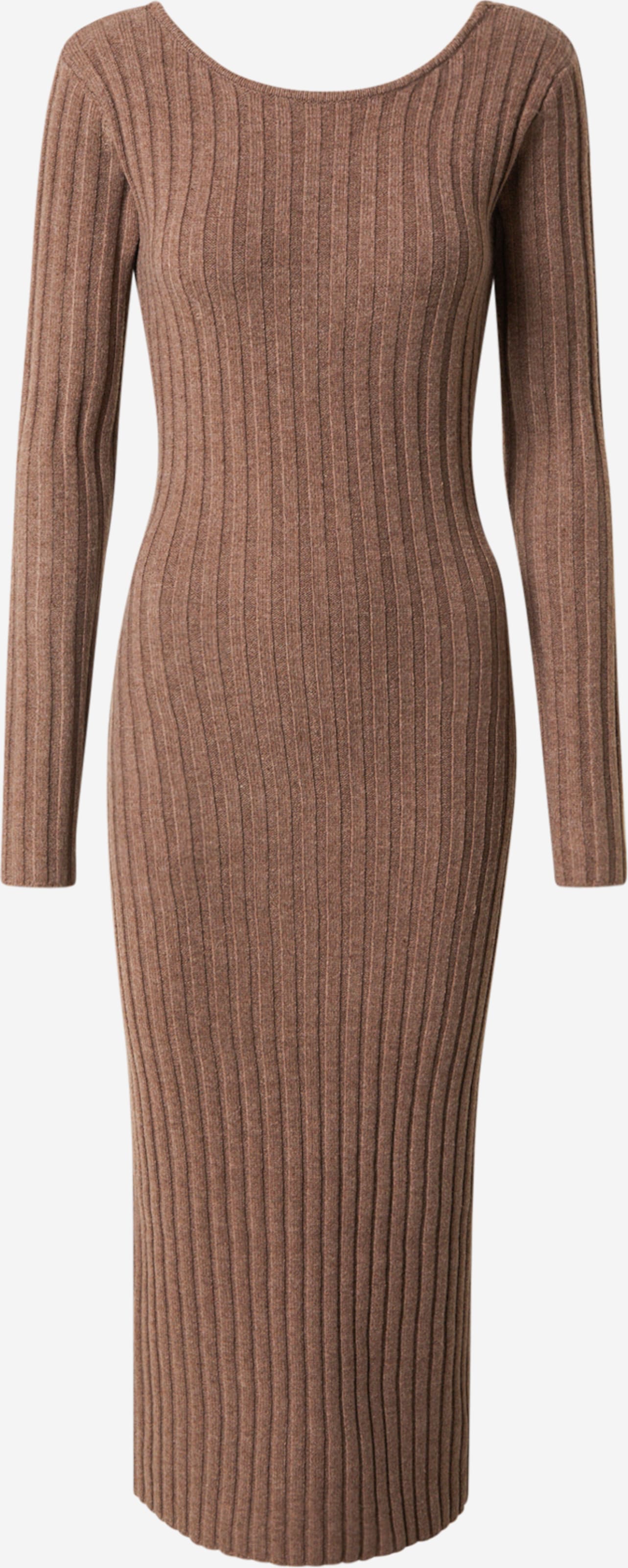 brown ruffle dress Winifred Frilled Knitted Dress-Coffee Bean