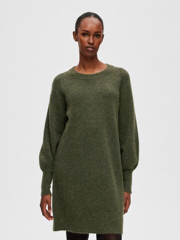 Selected Femme Petite Gebreide jurk 'LULU' in Groen: voorkant