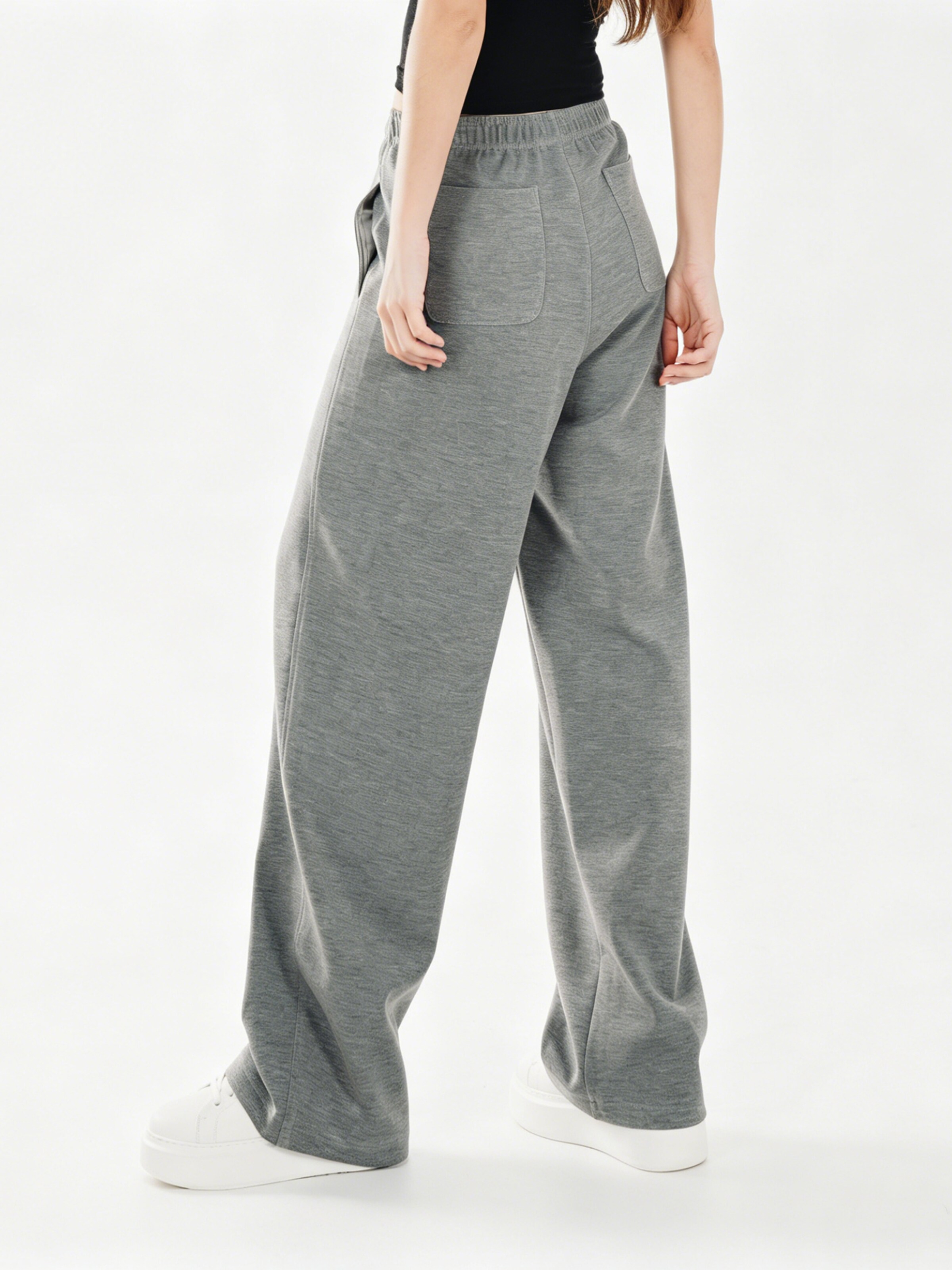 Regular Pantalon 'YOLIGEX Lockere Hose Melange Modal mit Gummibund' yoligex en gris