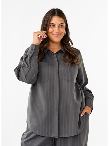 Zizzi Traditional Shirt in Grey: front