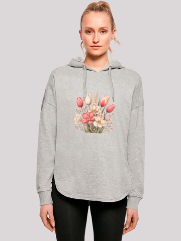 F4NT4STIC Sweatshirt 'Rosa Weißer Frühlingsblumenstrauß' in Grau: Vorderseite