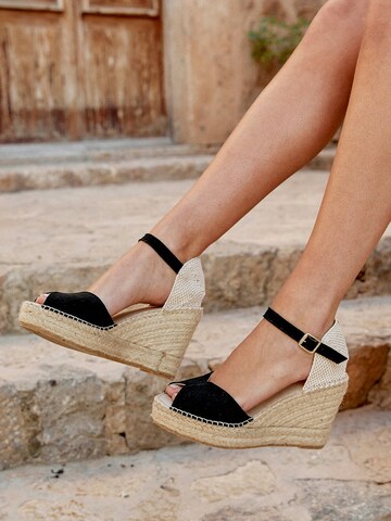 Alhamas - Sandalias con hebilla 'Alpargata Cuña 10 cm' en negro: frente