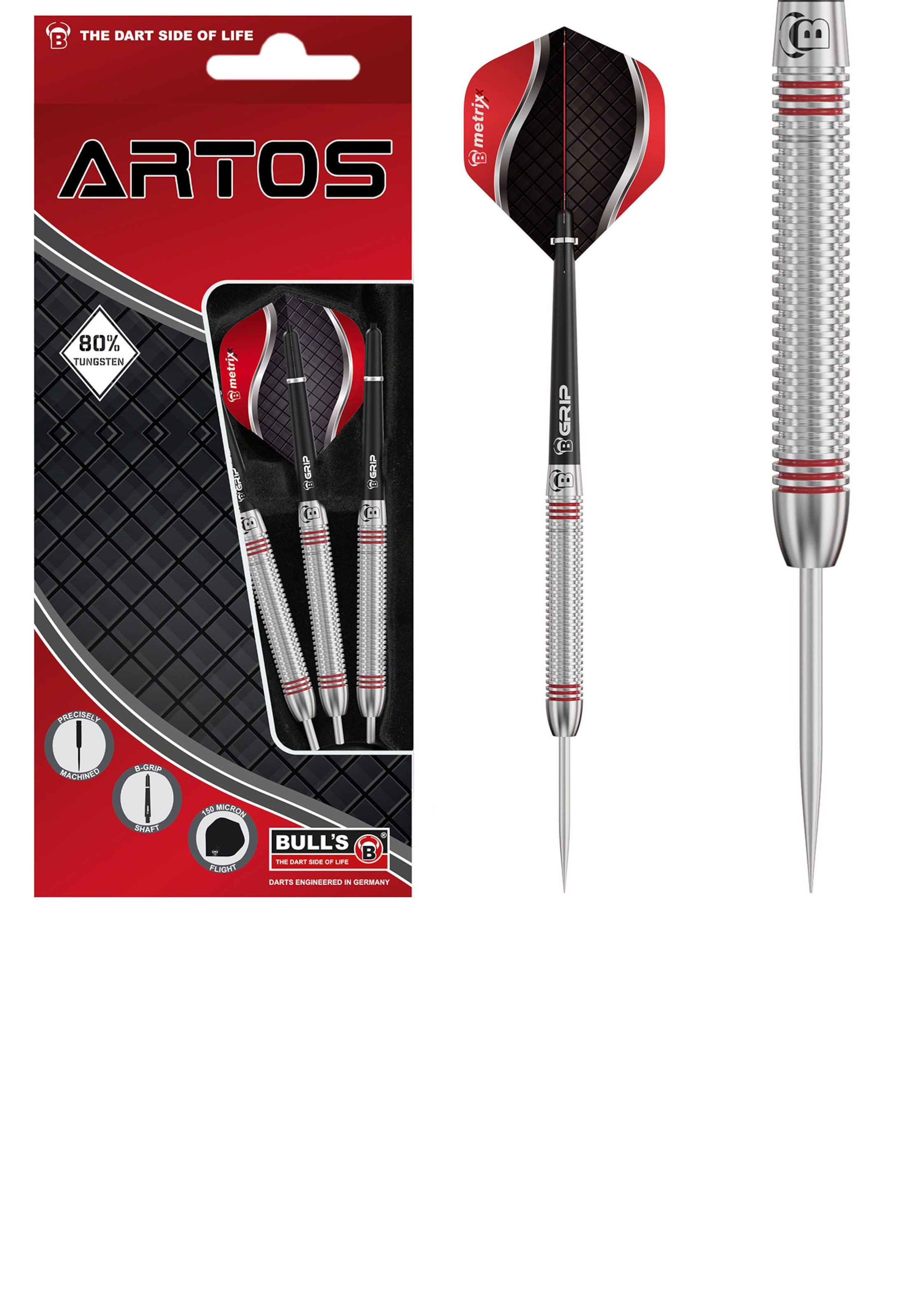BULL'S Steeldarts ' Artos AR3 Dartpfeile 80% Tungsten Darts-Set Anfänger ' in Rot: Vorderseite