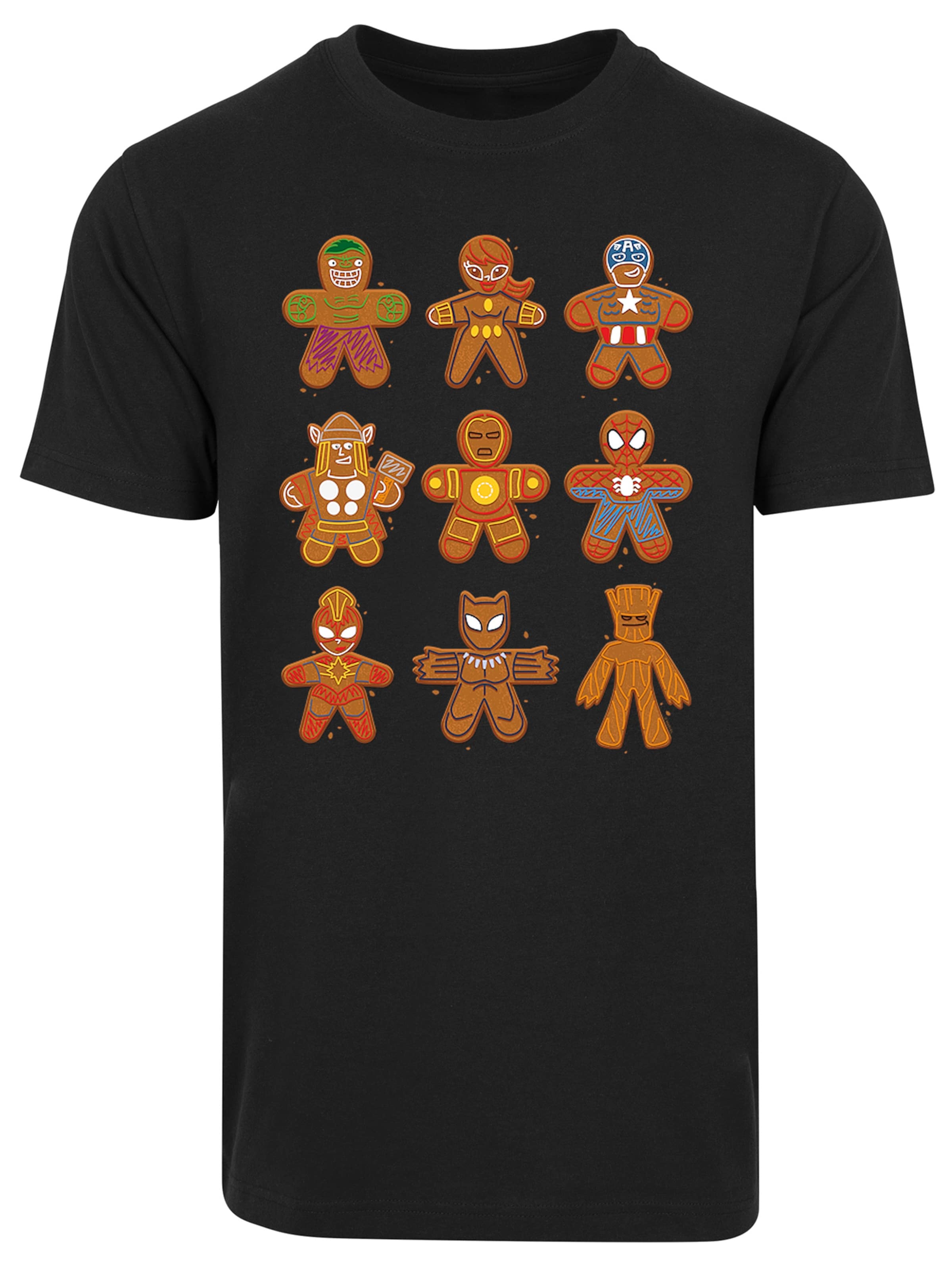 Maglietta 'Marvel Universe Christmas Gingerbread Avengers' di F4NT4STIC in nero: frontale