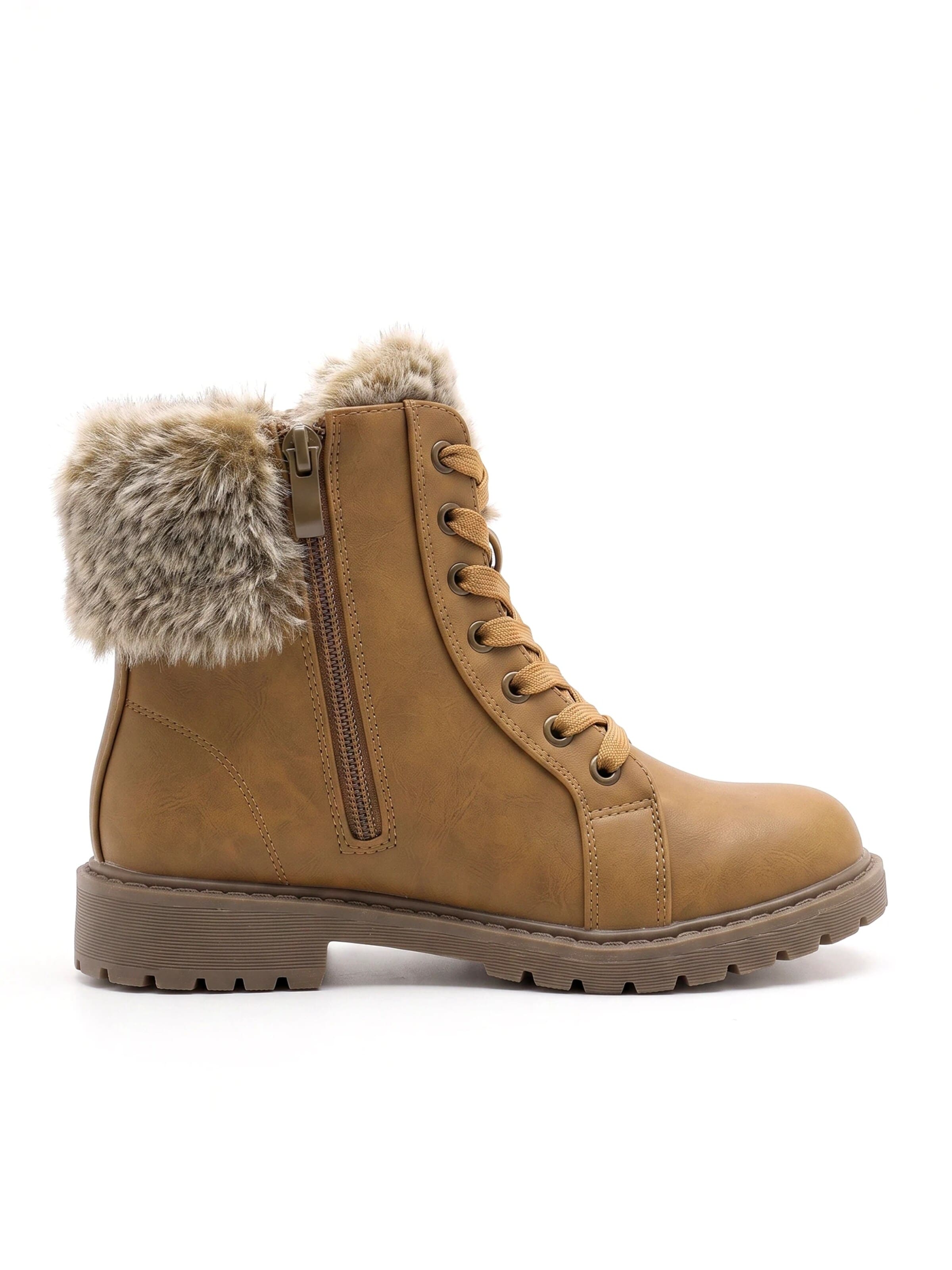 TorWeit Booties 'Fluffy Lace Up Winter Boots' in Brown
