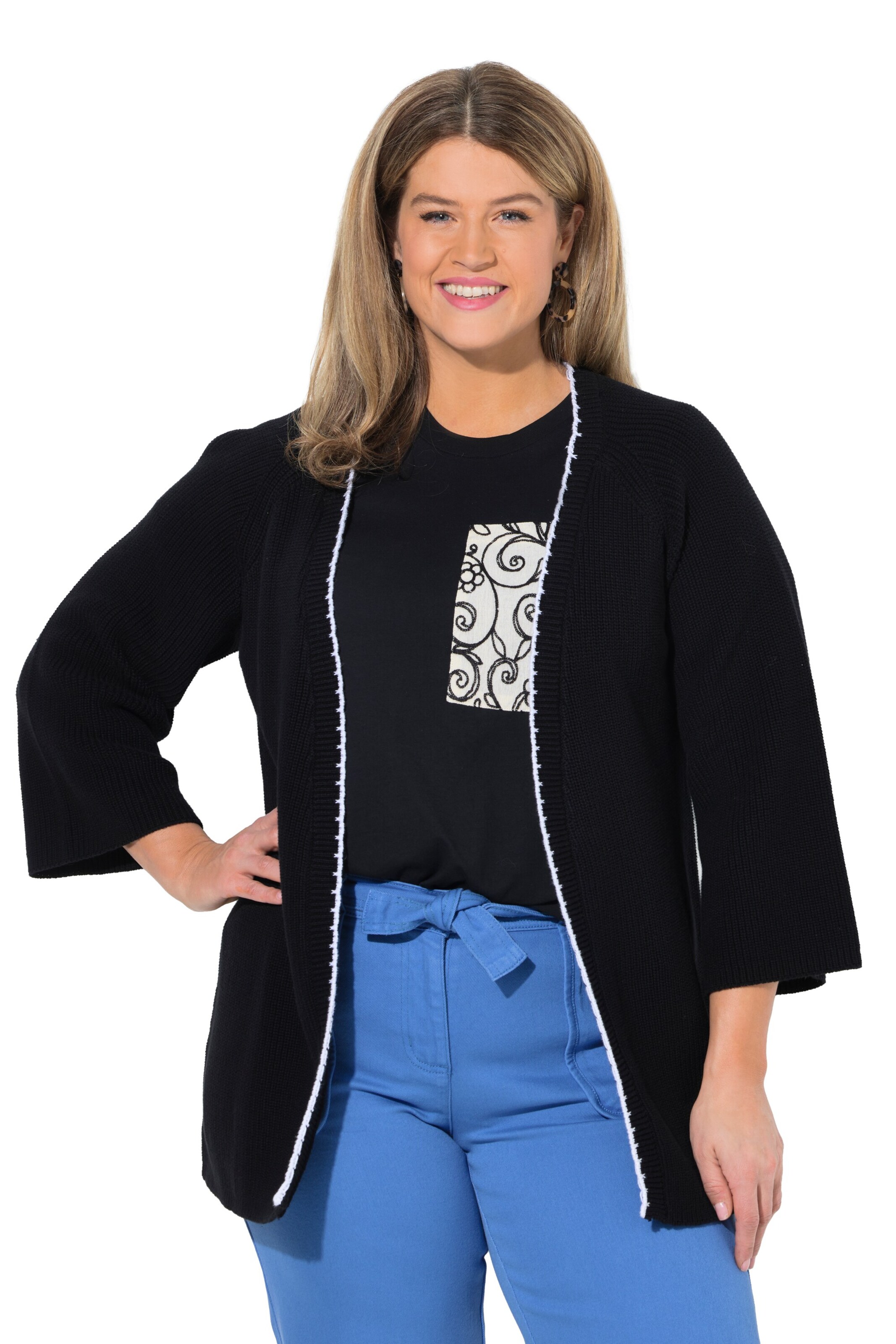 Ulla Popken Knit Cardigan in Black: front