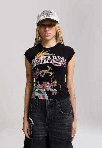 Ed Hardy - Camiseta 'Varsity Dragon' en negro: frente