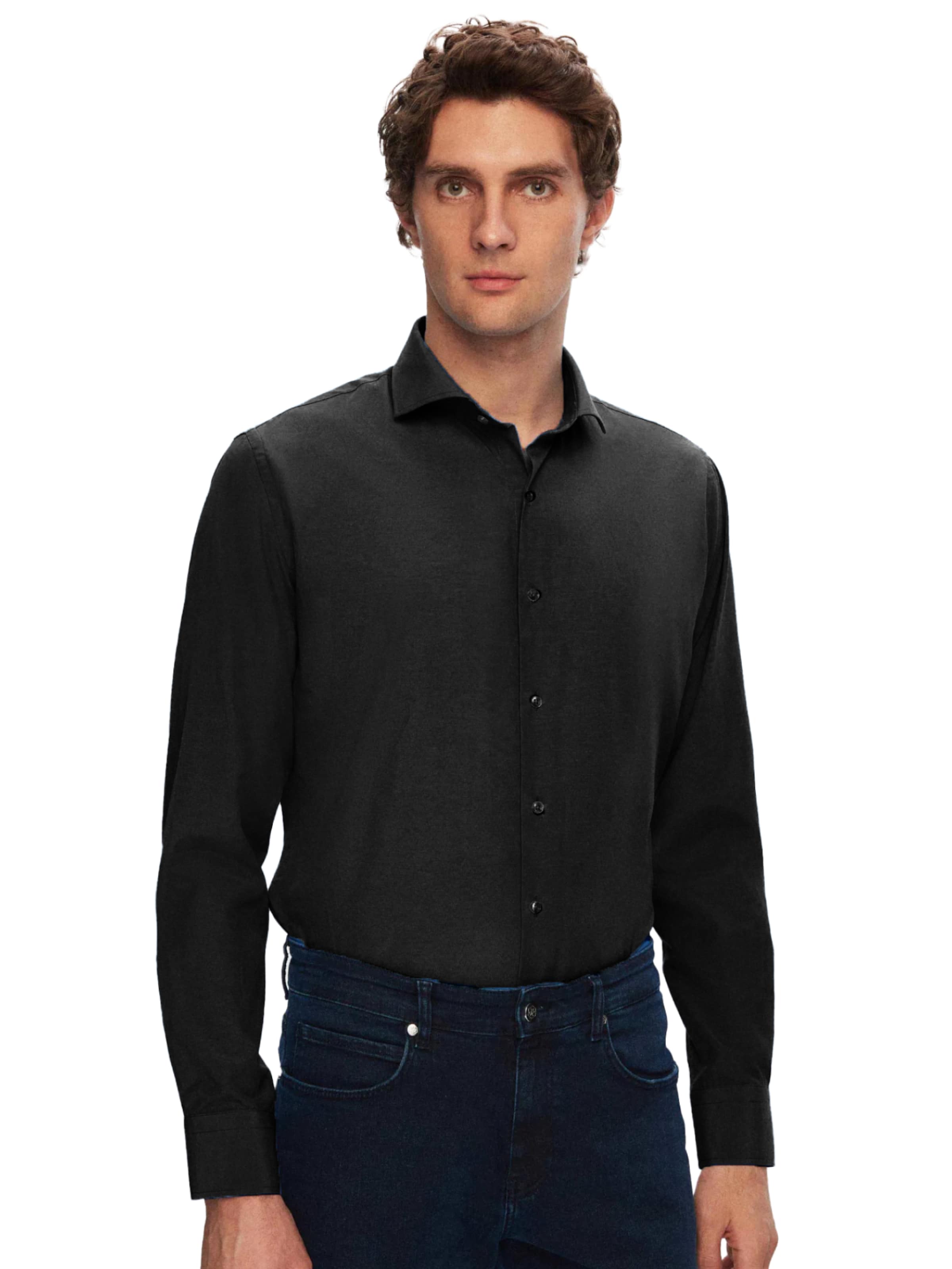 D’S Damat Regular fit Overhemd in Zwart: voorkant