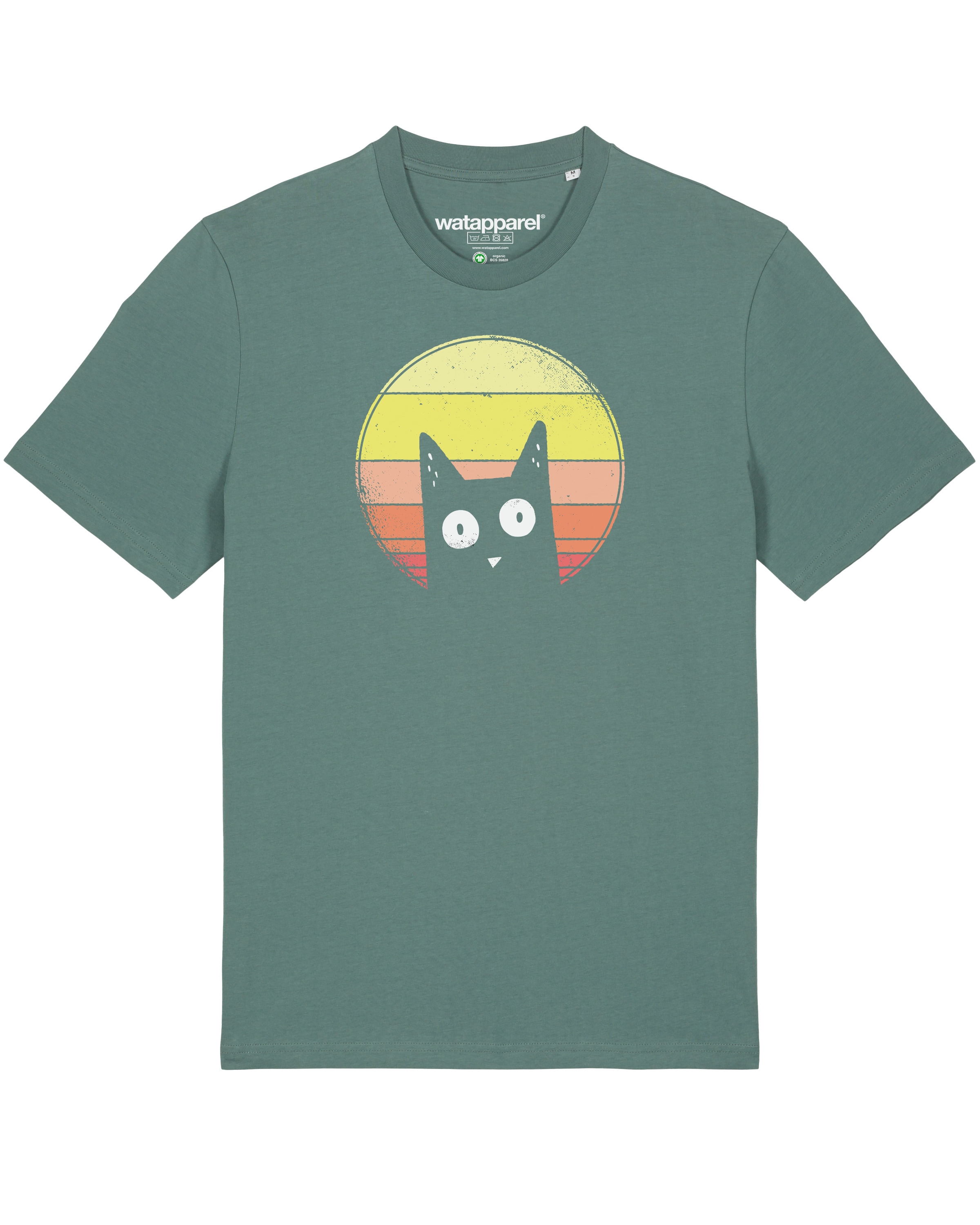T-Shirt ' Sunset Cat ' Watapparel en vert : devant