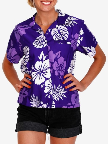 Camicia da donna 'Mono Hibiscus' di King Kameha in lilla: frontale