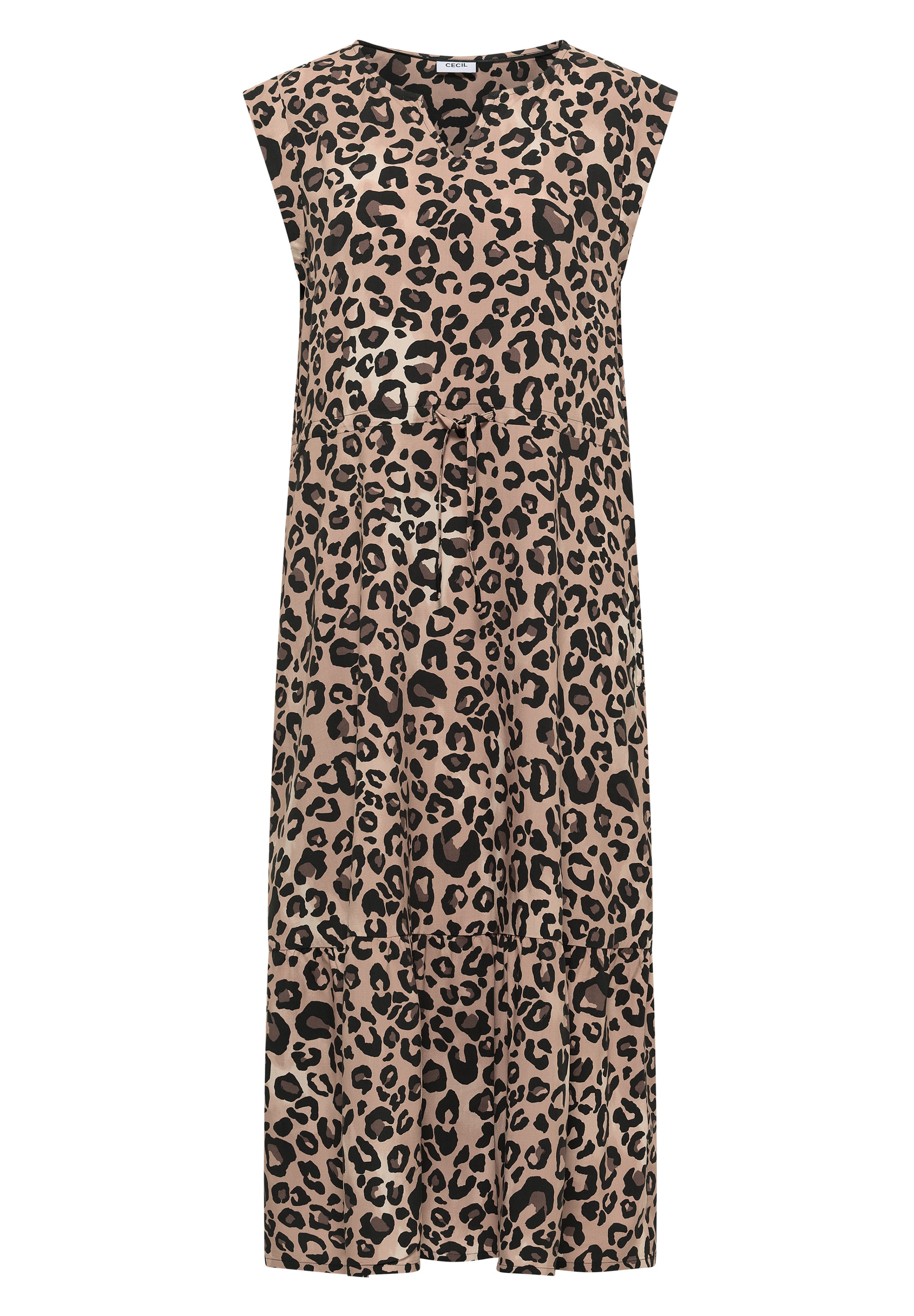 CECIL Midi-Kleid mit Split Neck und Leo-Print in Beige: Vorderseite