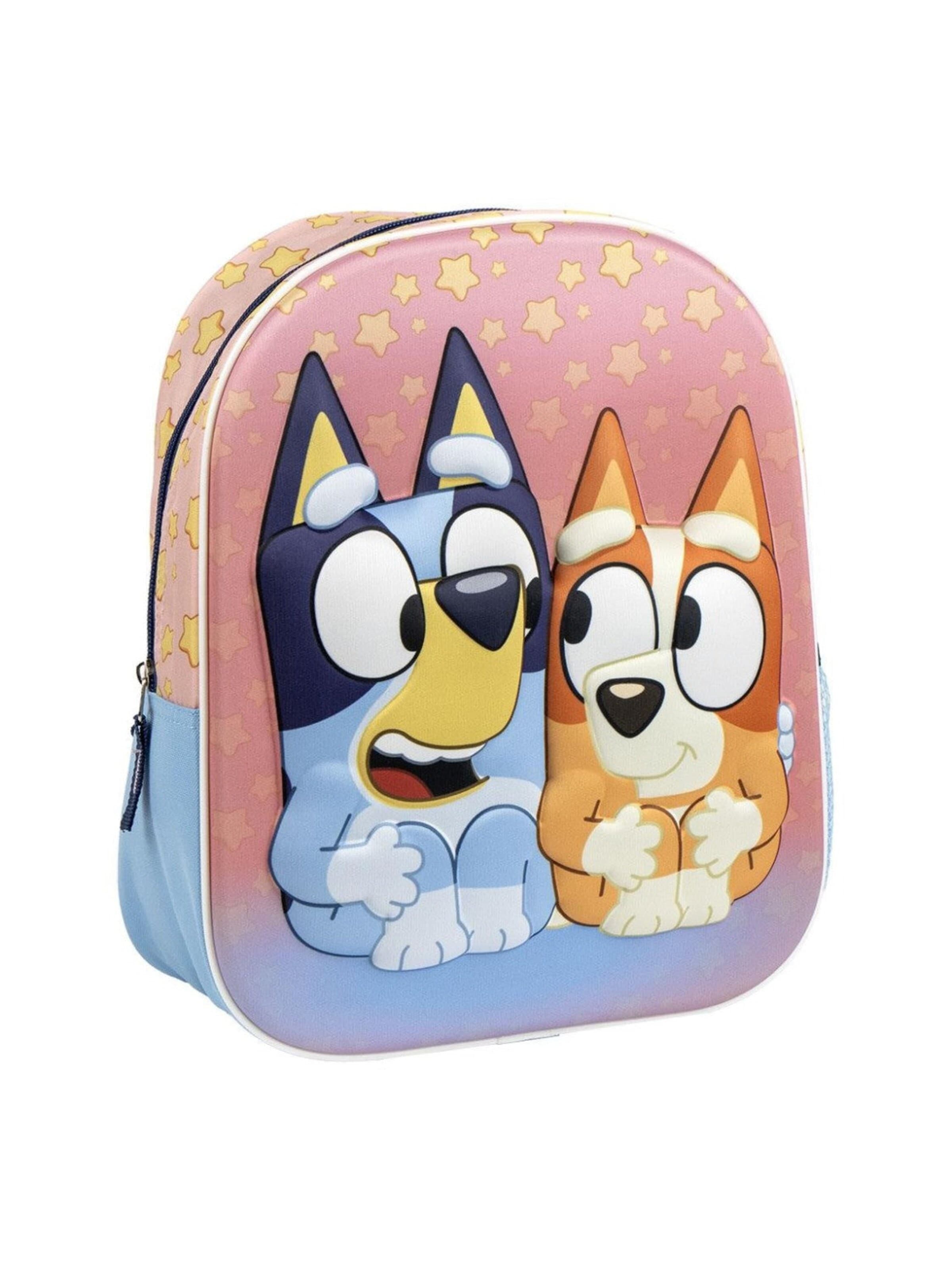 Bluey Rugzak 'Bluey en Bingo Rugzak Kind – 3D Schooltas 31 cm – Sterrenprint – Kleuters 3-6 jaar' in Beige: voorkant