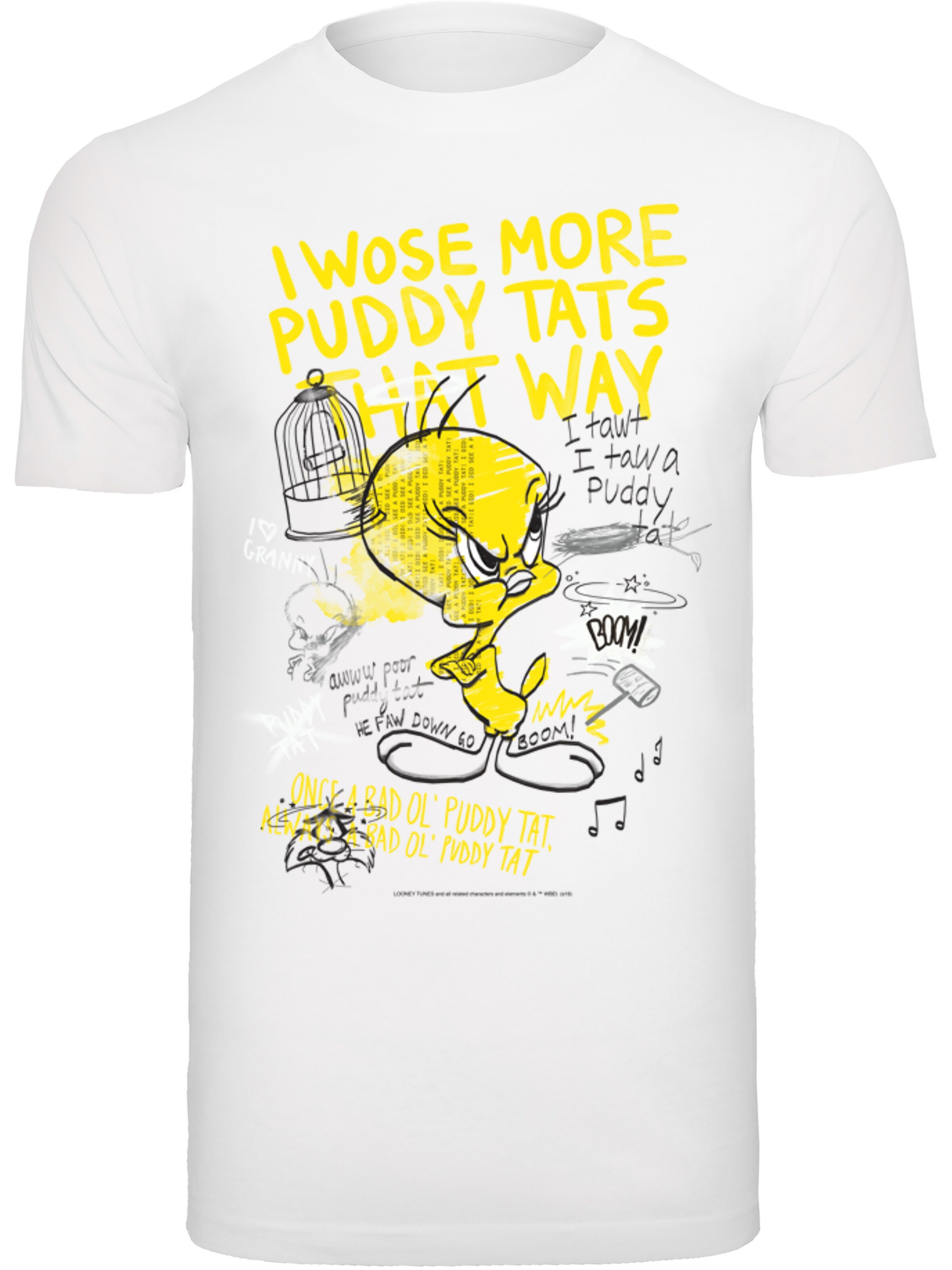 Männer Große Größen F4NT4STIC Shirt 'Looney Tunes Tweety Pie More Puddy Tats' in Weiß - AF22598